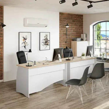 Oris White and Oak Effect Large Desk with Three Drawers for Home Office - UK Luxury Furniture